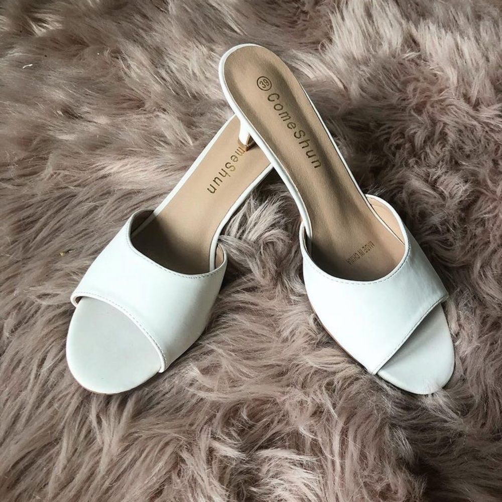 White kitten heel sandals